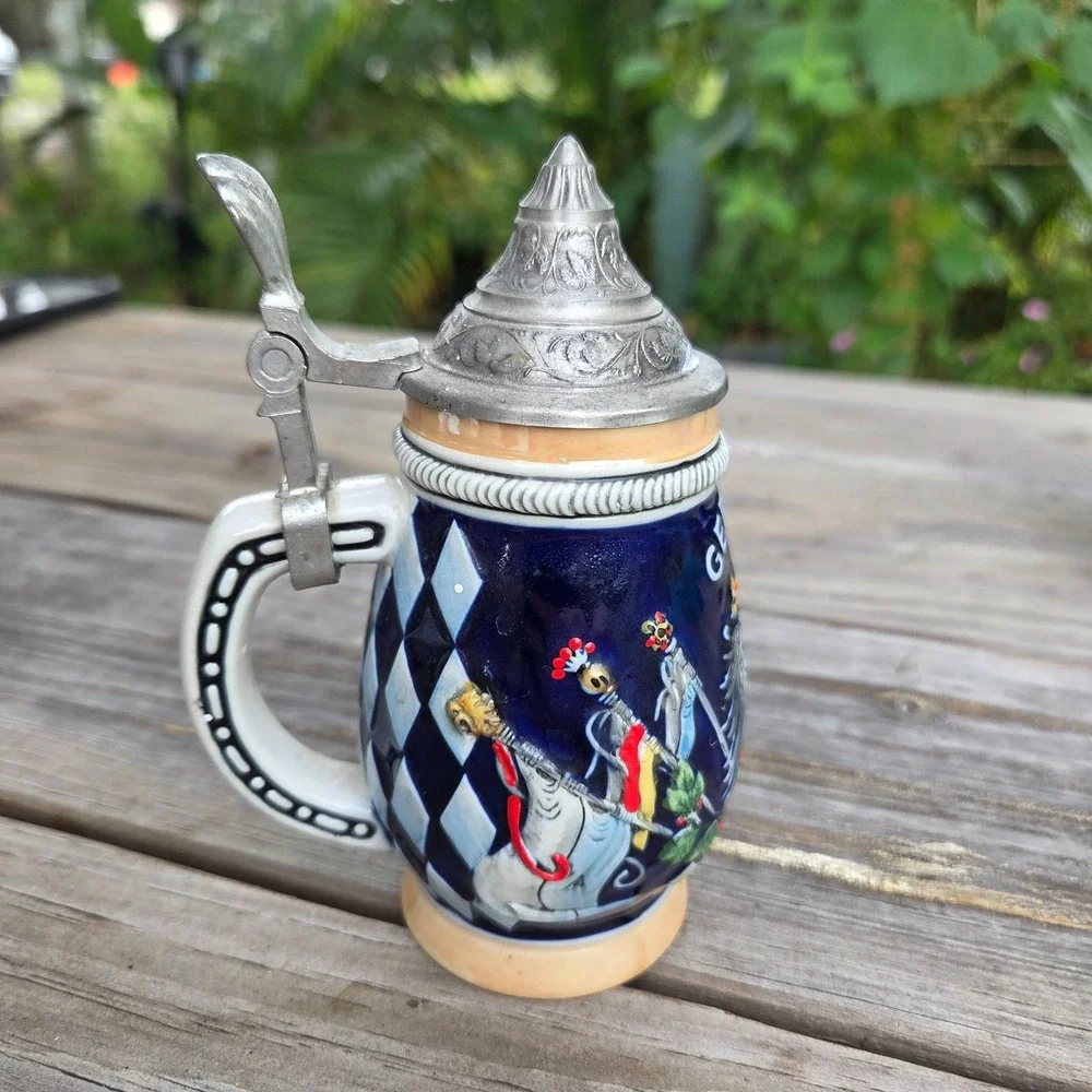 Vintage Domex Beer Stein: Pewter Lid Ceramic Tankard, Germany